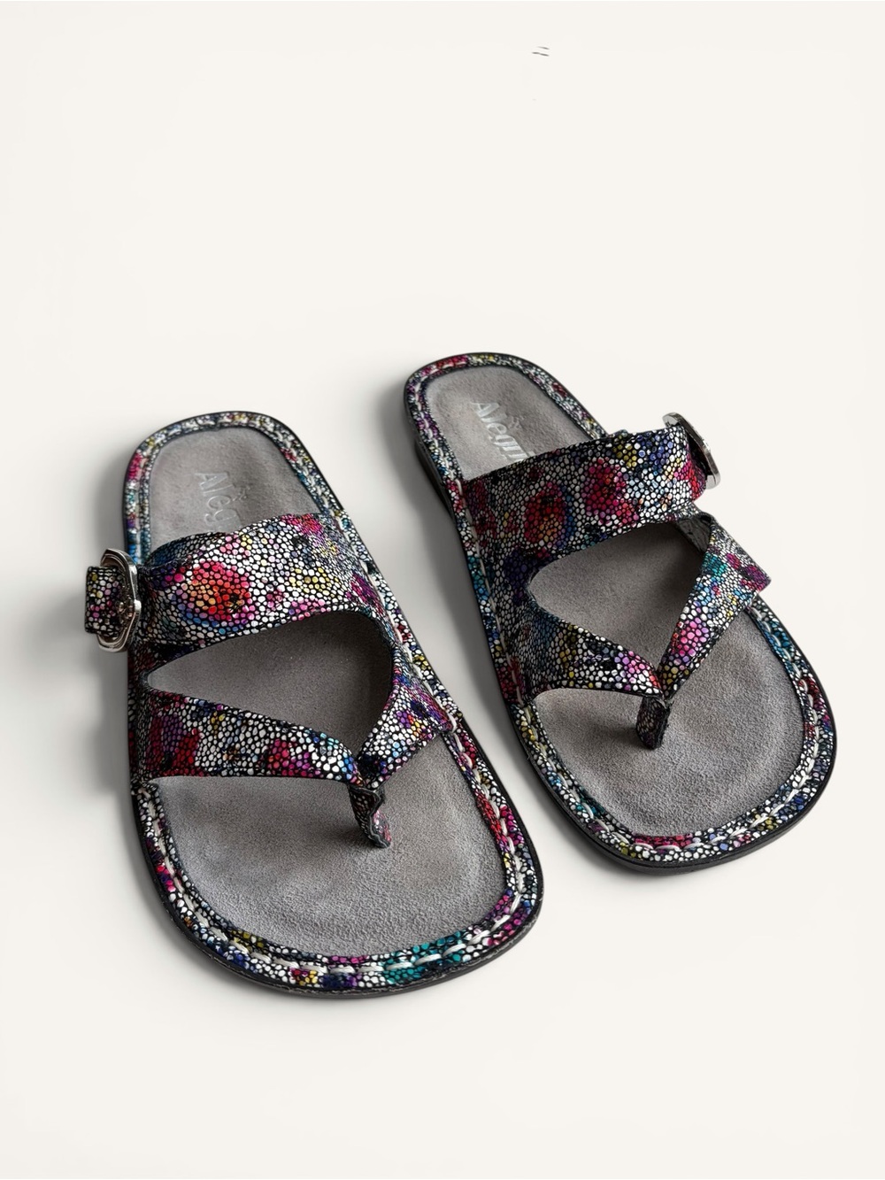 Alegria Multicolor Floral Mosaic Strap Sandals